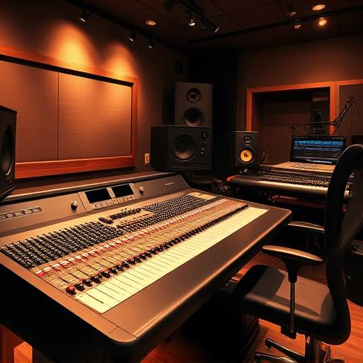 Audiokonsole in einem professionellen Tonstudio, bereit für Mixing und Mastering