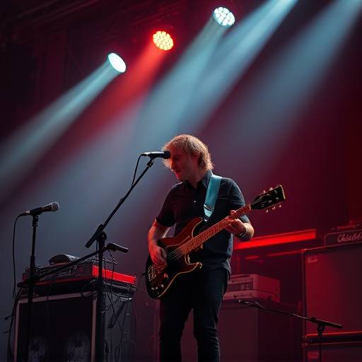 Ein Musiker, der auf der Bühne mit elektronischem Equipment live performt